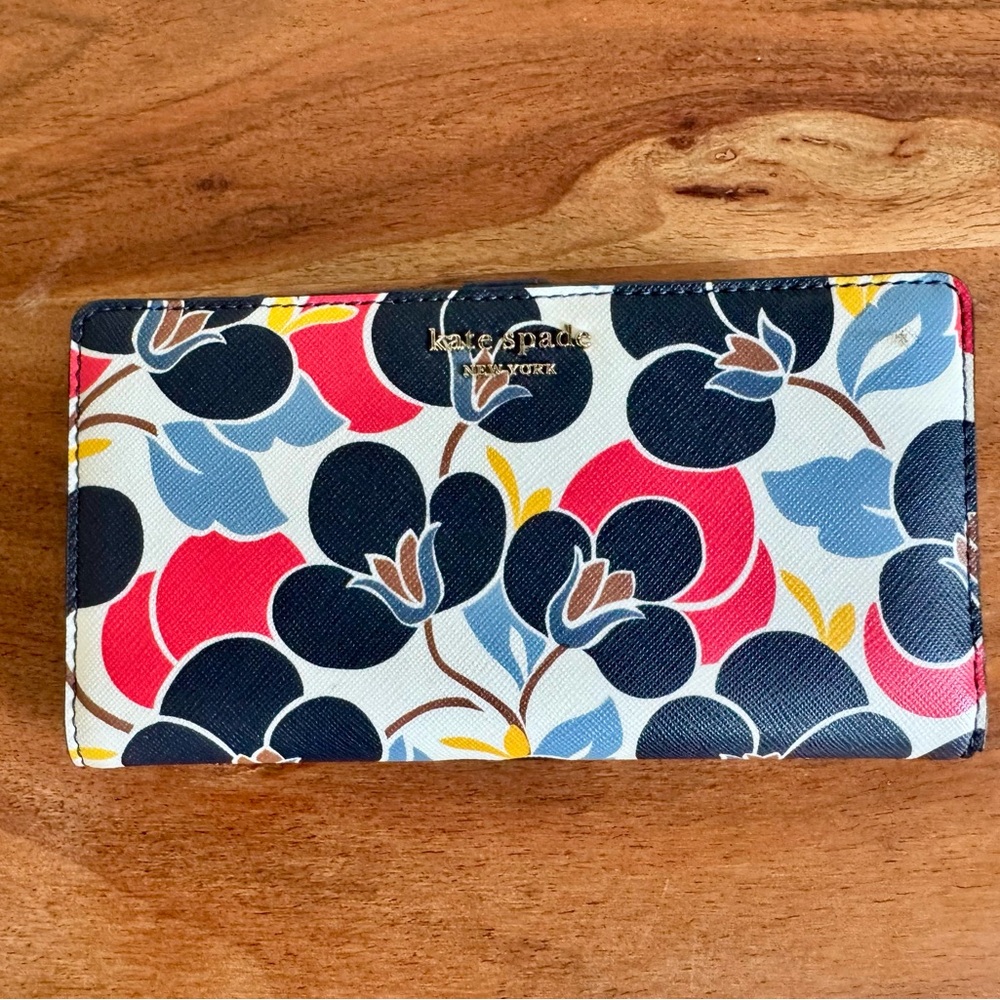 Kate Spade Colorful Floral Wallet - Red, Blue, Black